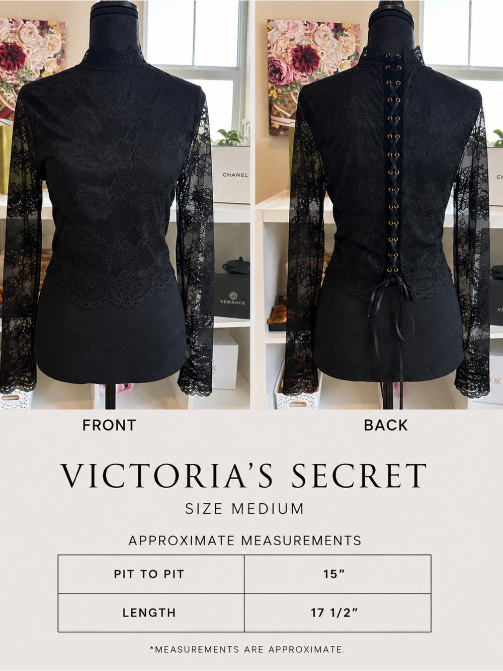 Victoria’s Secret Black Lace Tie-Front Top | Size Medium EUC✨✨